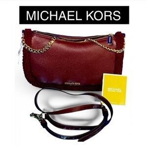 MICHAEL KORS Burgundy Carmela Leather Purse w/Chain & Leather Crossbody, NWT